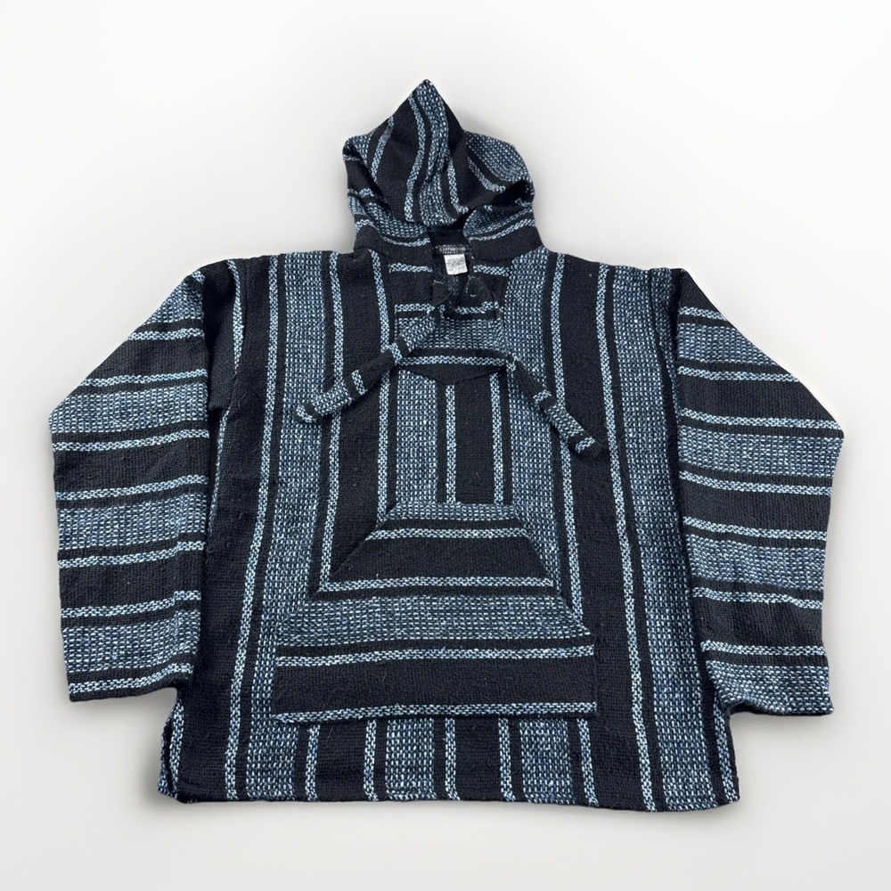 Earthbound Trading Drug Rug Size M Molina Hoodie Blue Black Boho Hippie Sweater